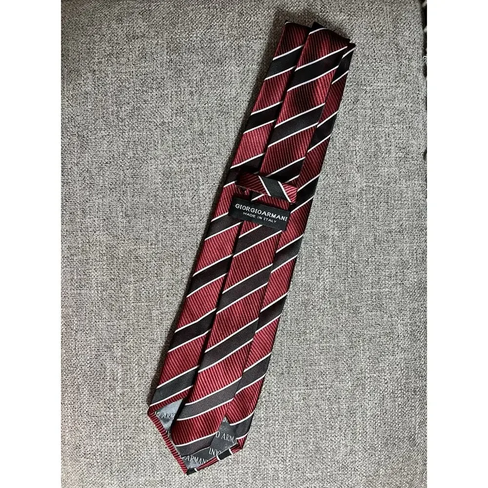 Giorgio Armani Striped Burgundy Silver 100% Silk Black Designer Men's Tie